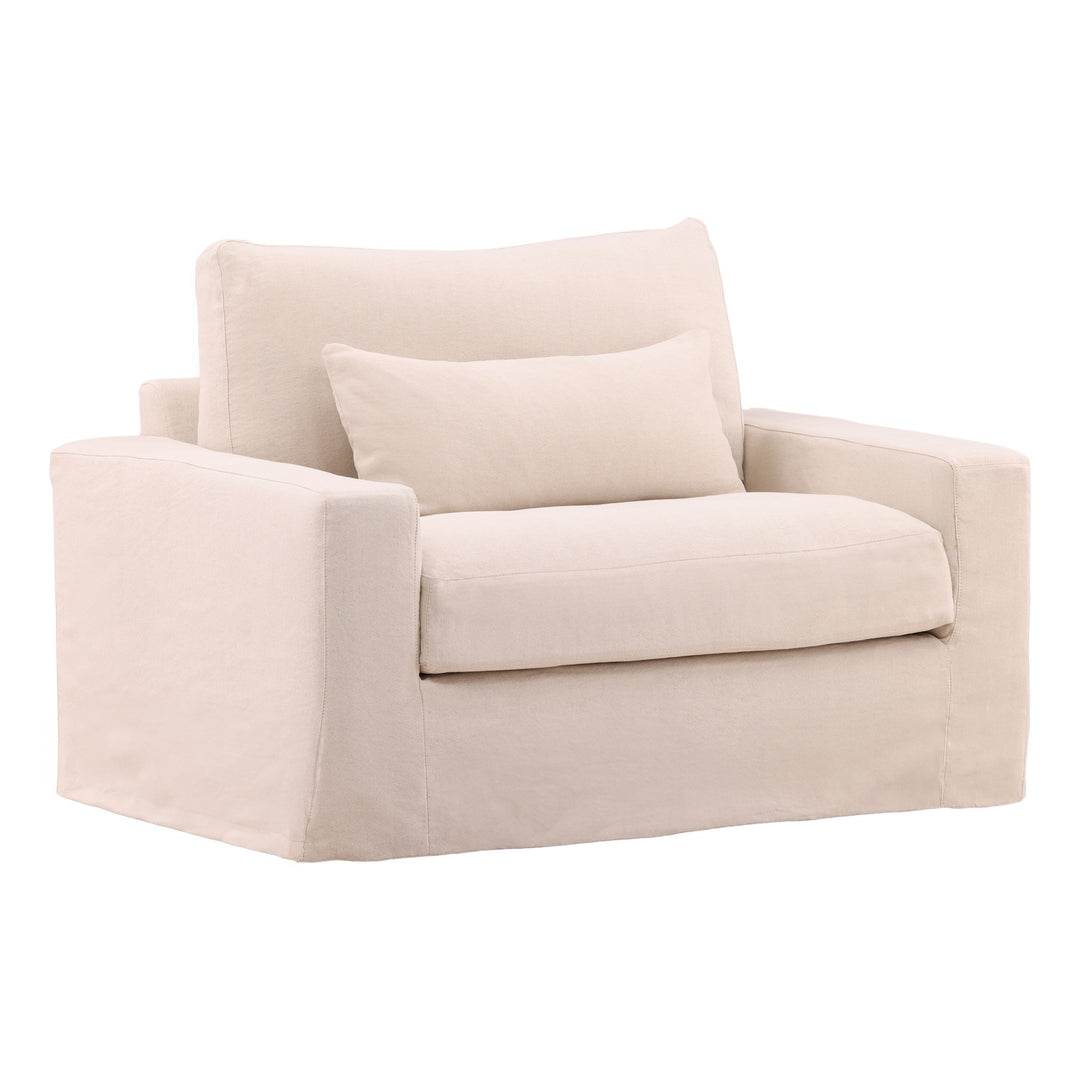 Sylren Slipcovered Lounge Chair, reference configuration front three quarter view