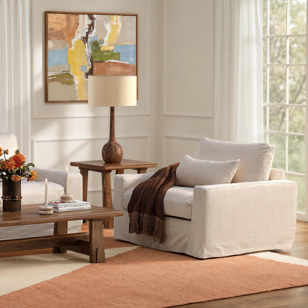 Sylren Slipcovered Lounge Chair, reference configuration lifestyle view