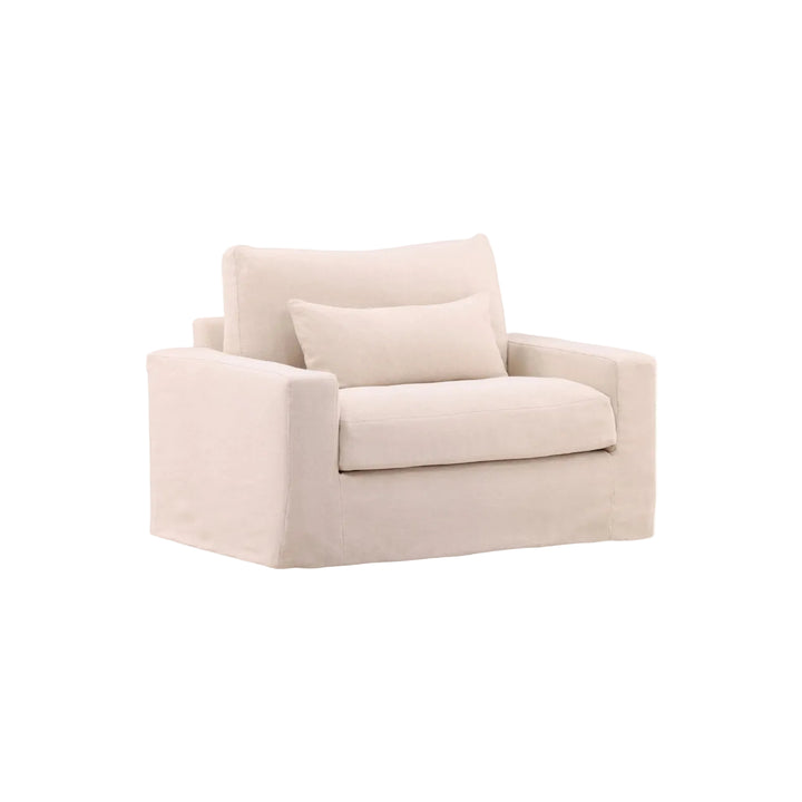 Sylren Slipcovered Lounge Chair, Natural, three-quarter studio view