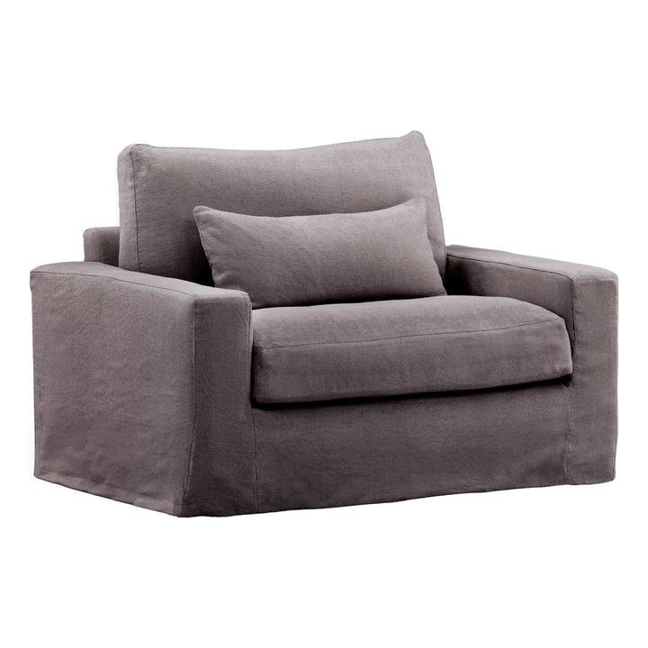 Sylren Slipcovered Lounge Chair, Stone, three-quarter studio view