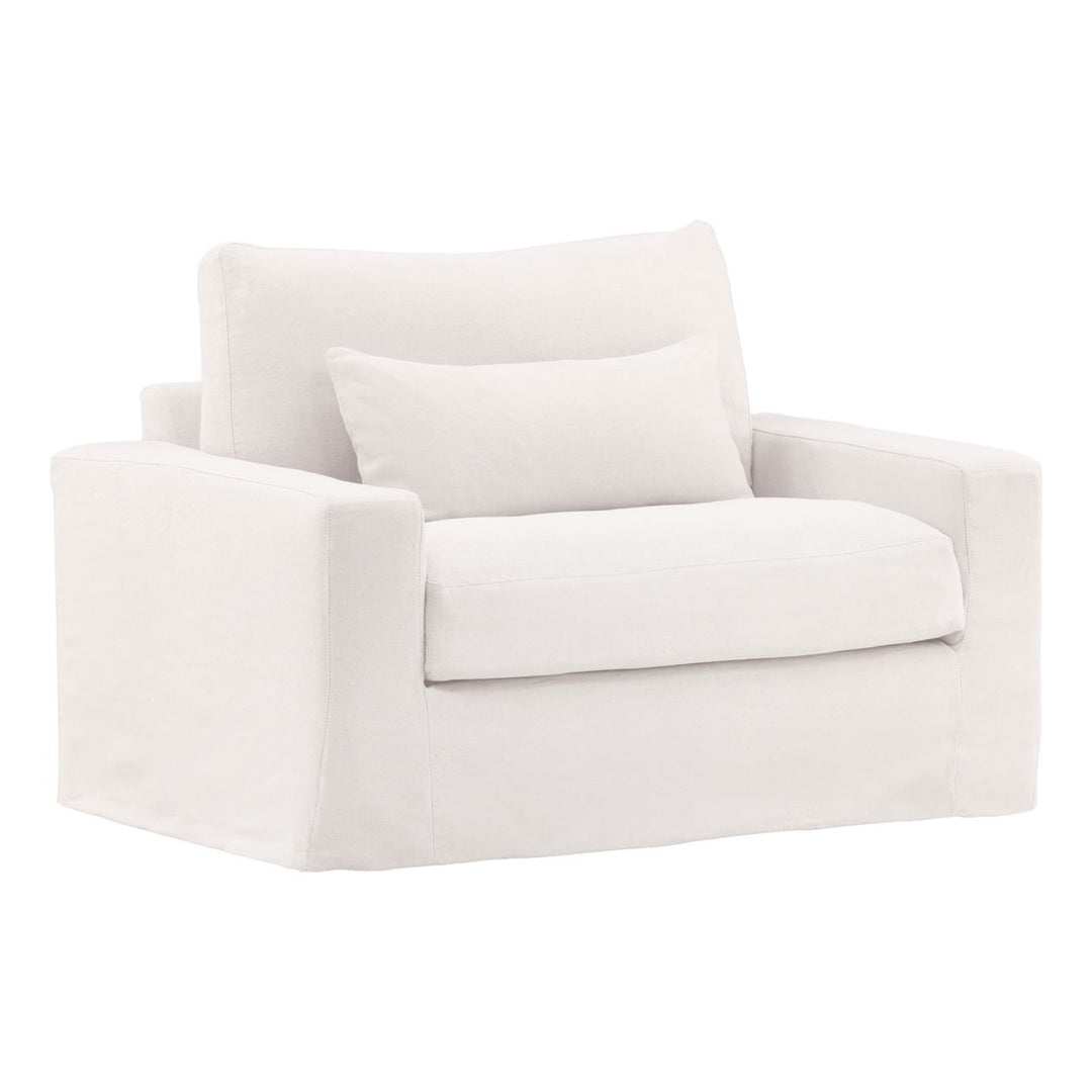 Sylren Slipcovered Lounge Chair, White, three-quarter studio view