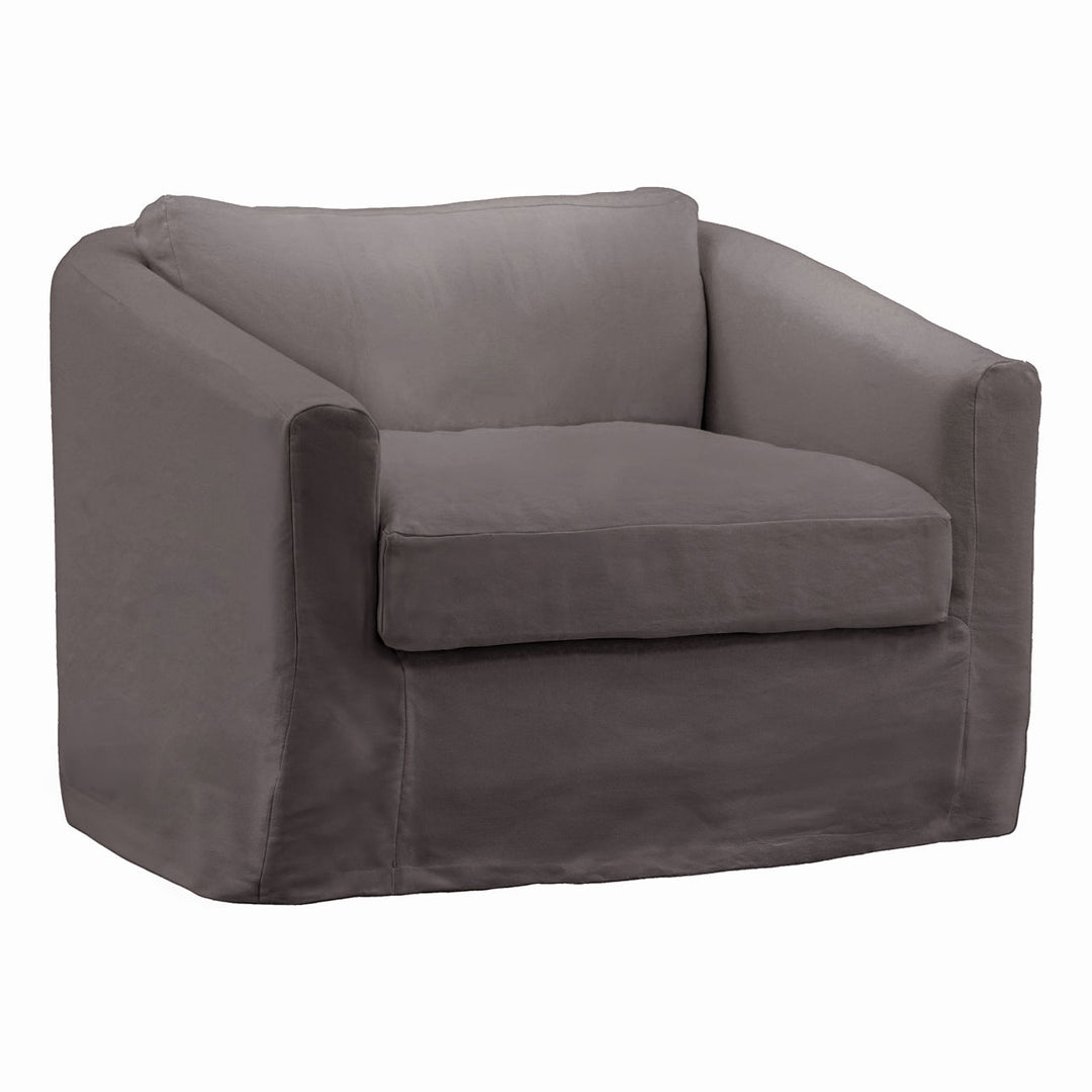 Vialen Slipcovered Lounge Chair, Stone, three-quarter studio view