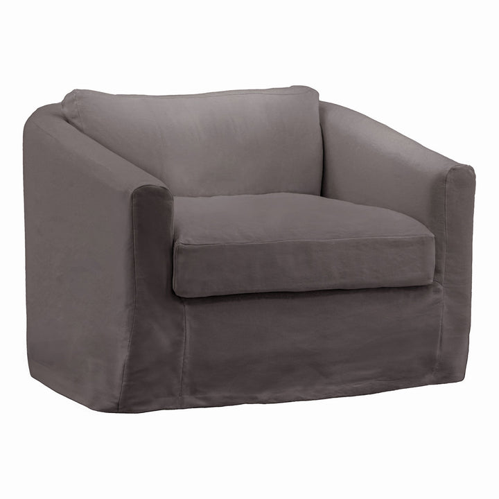 Vialen Slipcovered Lounge Chair, Stone, three-quarter studio view