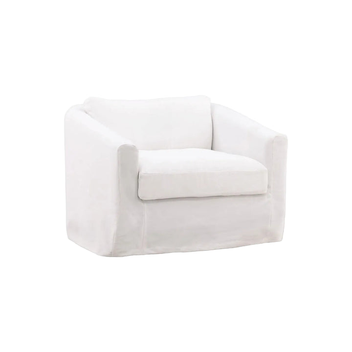 Vialen Slipcovered Lounge Chair, White, three-quarter studio view