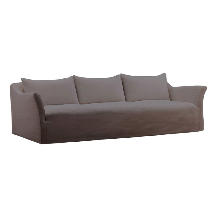 Kerren Slipcovered Sofa, Stone, three-quarter studio view