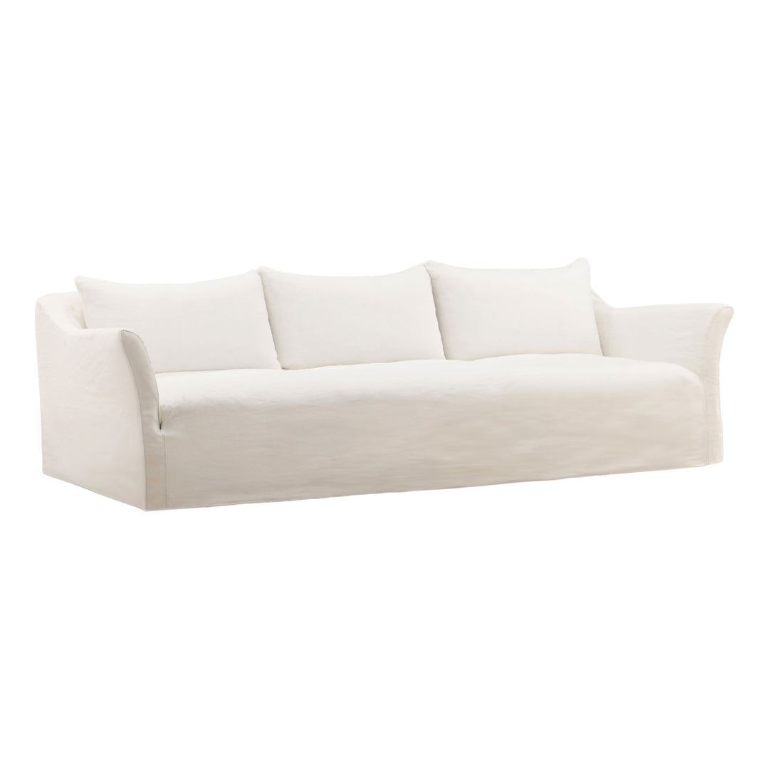 Kerren Slipcovered Sofa, White, three-quarter studio view