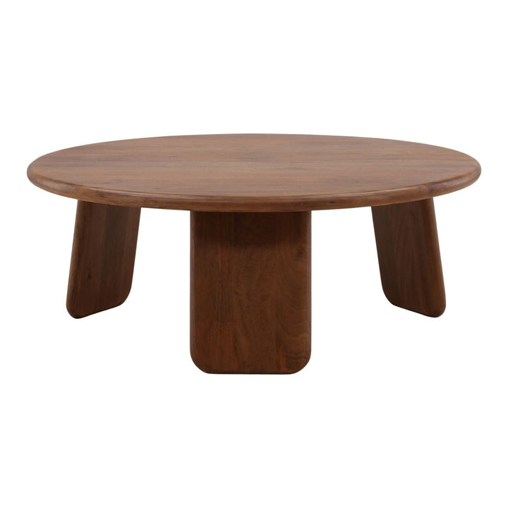 Wynn Brown Wood Coffee Table, three-quarter studio view