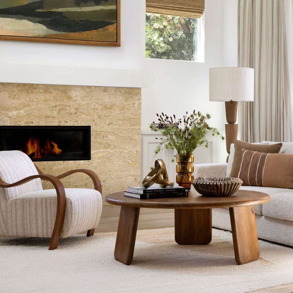 Wynn Brown Wood Coffee Table, lifestyle view