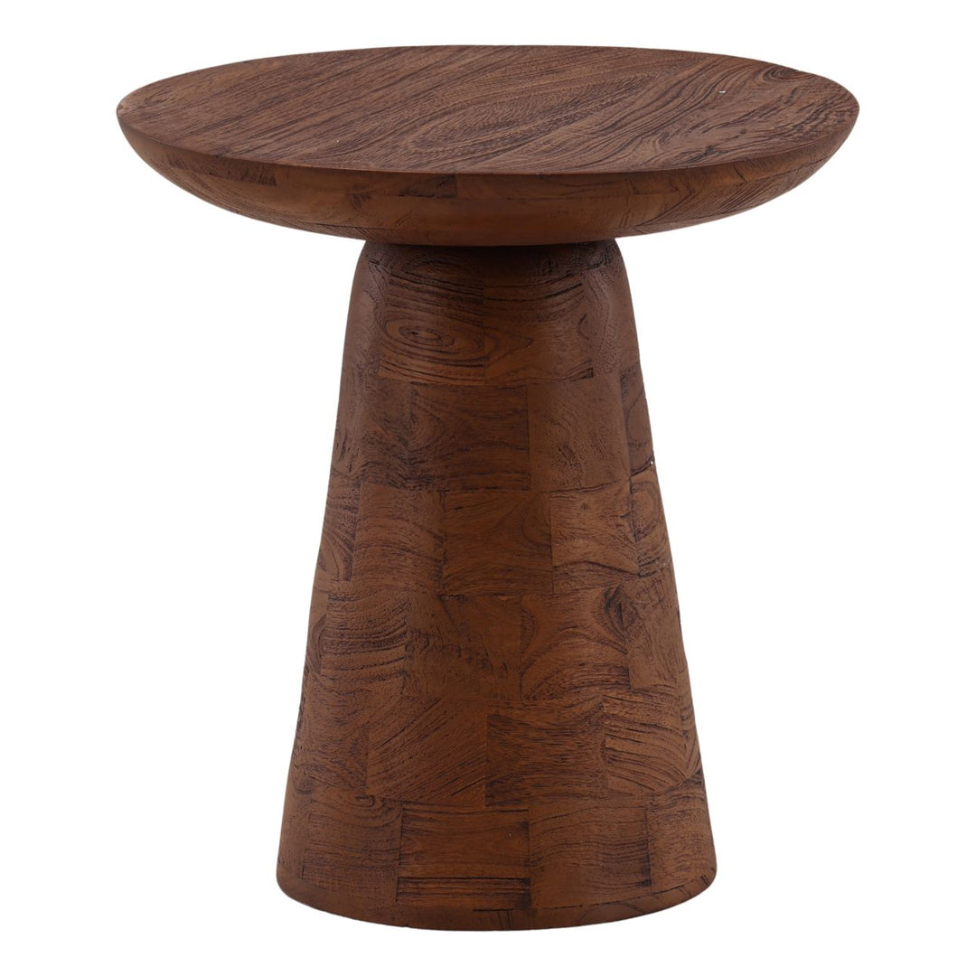 Caden Brown Wood Side Table, three-quarter studio view