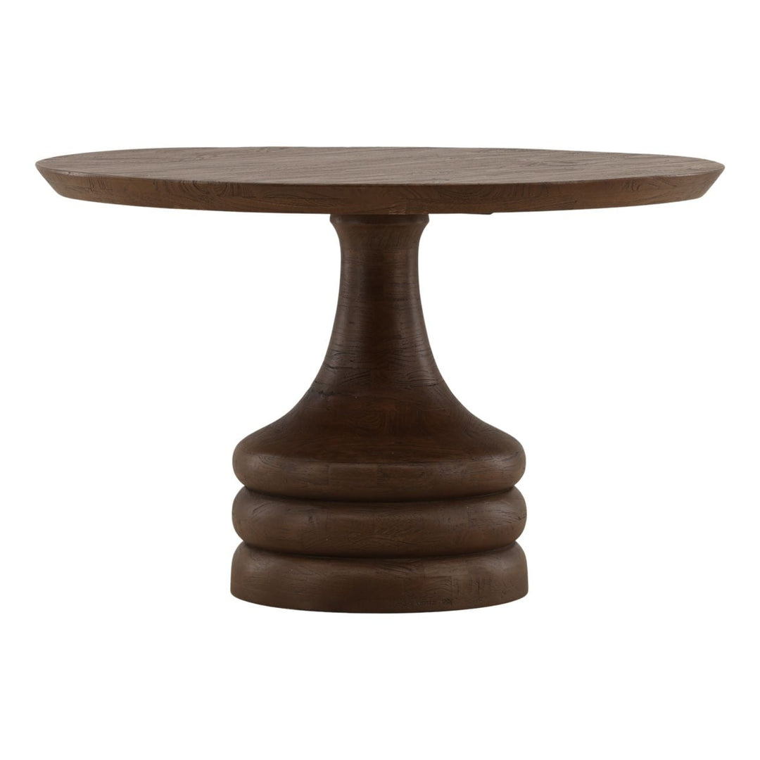 Maya Mango Wood Round Dining Table, 48-inch nominal · Brown, three-quarter studio view
