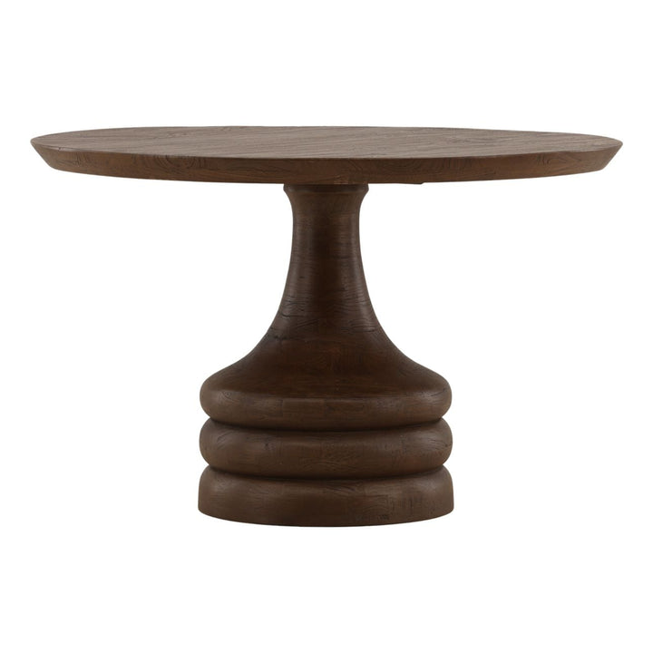 Maya Mango Wood Round Dining Table, 48-inch nominal · Brown, three-quarter studio view