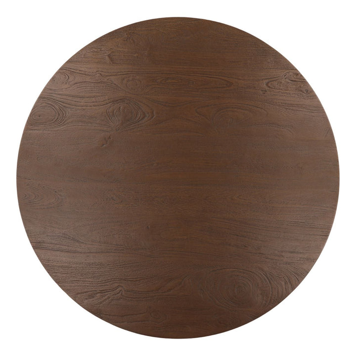 Maya Mango Wood Round Dining Table, 48-inch nominal · Brown, overhead view