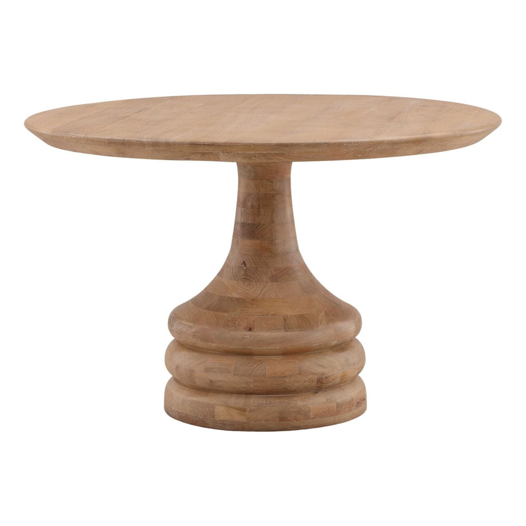 Maya Mango Wood Round Dining Table, 48-inch · Light Natural, three-quarter studio view