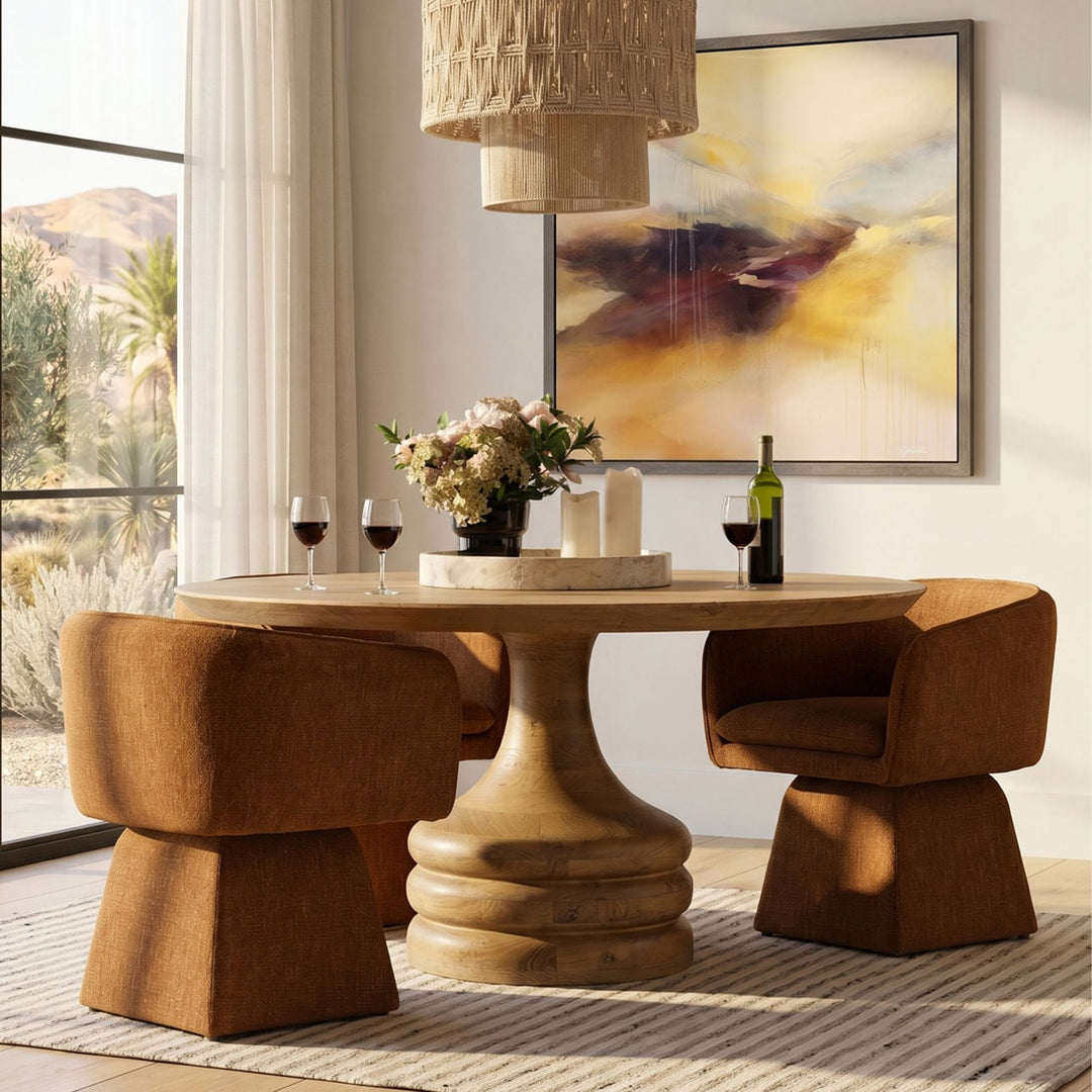 Maya Mango Wood Round Dining Table, 48-inch · Light Natural, alternate lifestyle view 1