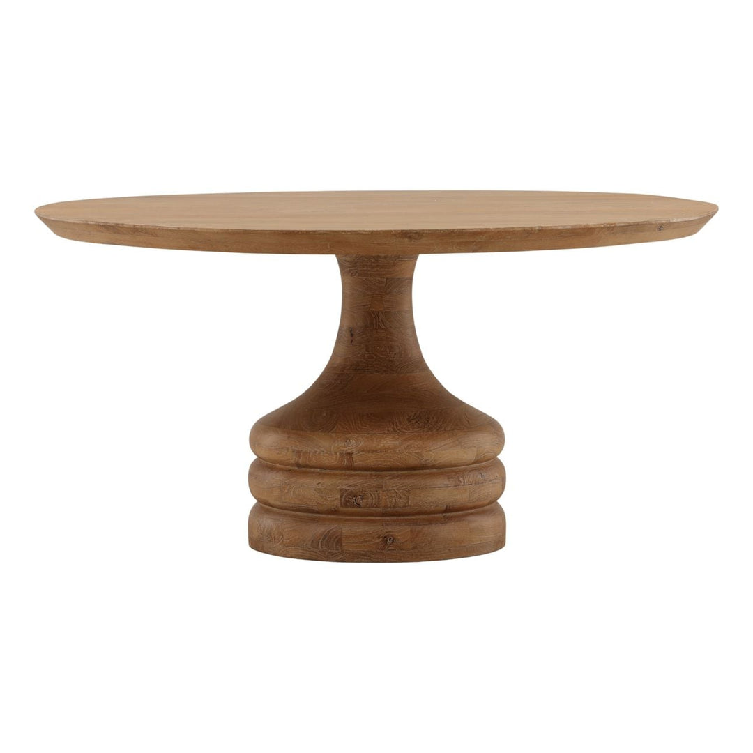 Maya Mango Wood Round Dining Table, 60-inch · Light Natural, three-quarter studio view