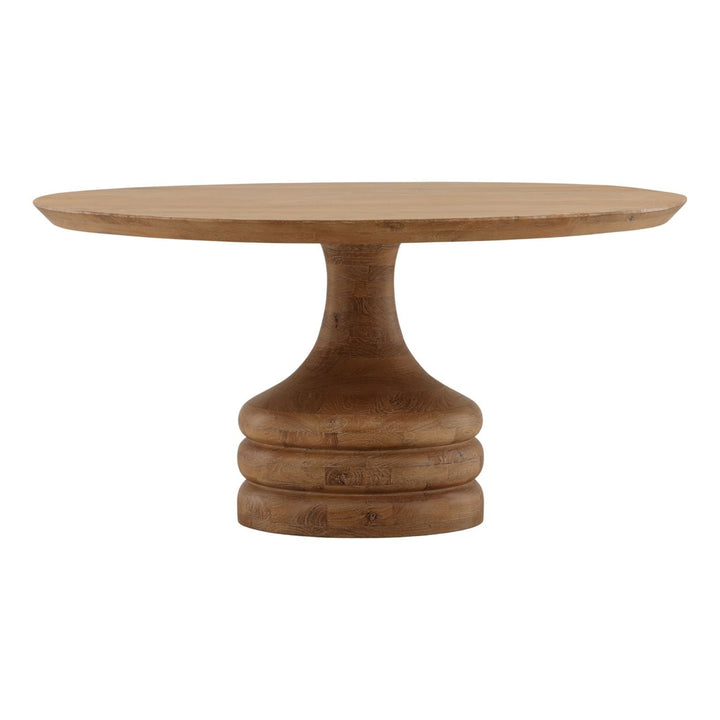 Maya Mango Wood Round Dining Table, 60-inch · Light Natural, three-quarter studio view