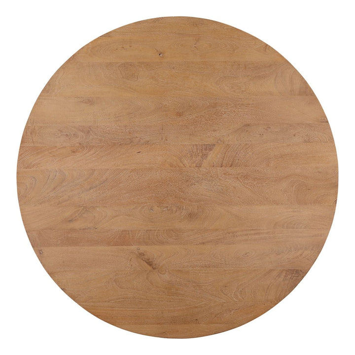 Maya Mango Wood Round Dining Table, 60-inch · Light Natural, overhead view