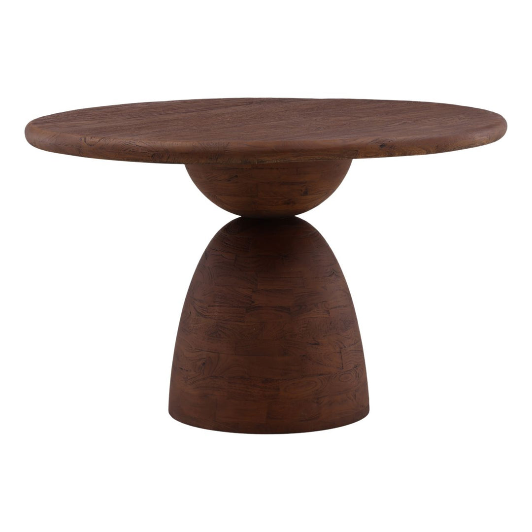 Amber Mango Wood Round Dining Table, 48-inch · Brown, three-quarter studio view