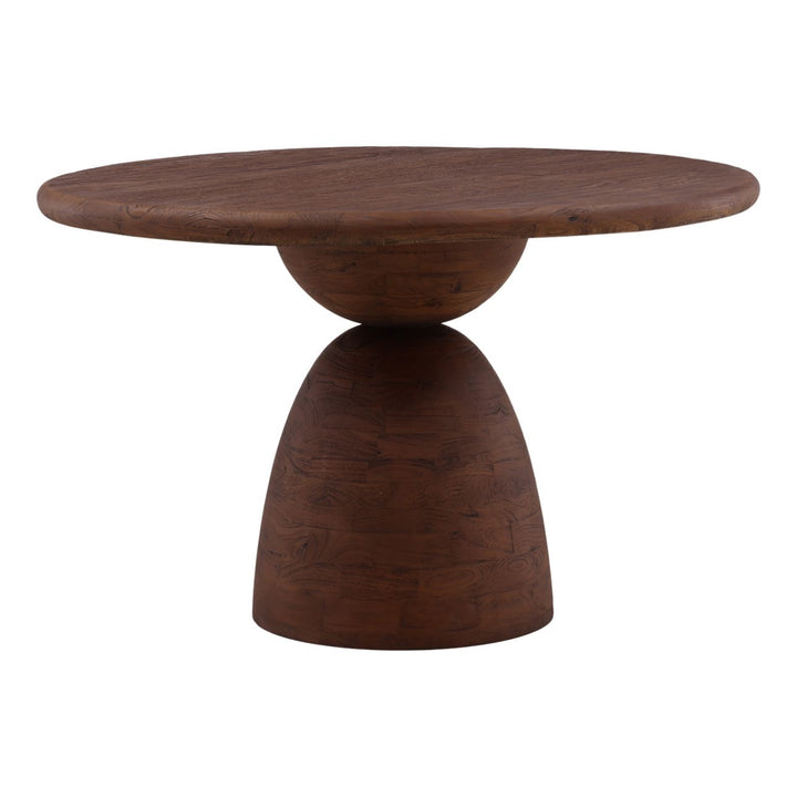 Amber Mango Wood Round Dining Table, 48-inch · Brown, three-quarter studio view