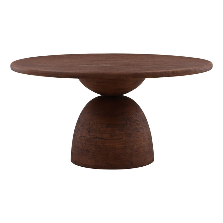 Amber Mango Wood Round Dining Table, 60-inch · Brown, three-quarter studio view