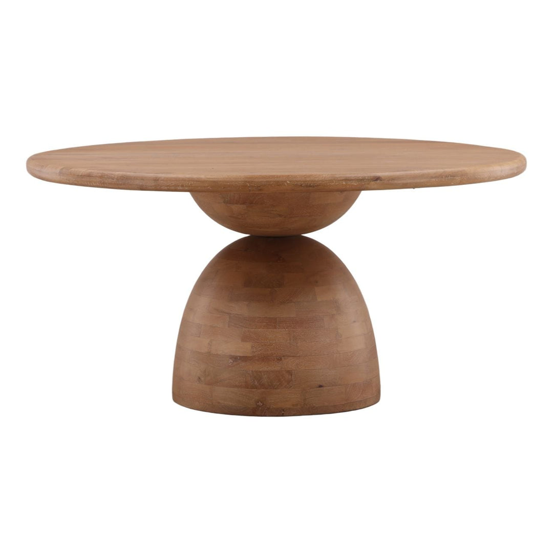 Amber Mango Wood Round Dining Table, 60-inch · Light Natural, three-quarter studio view