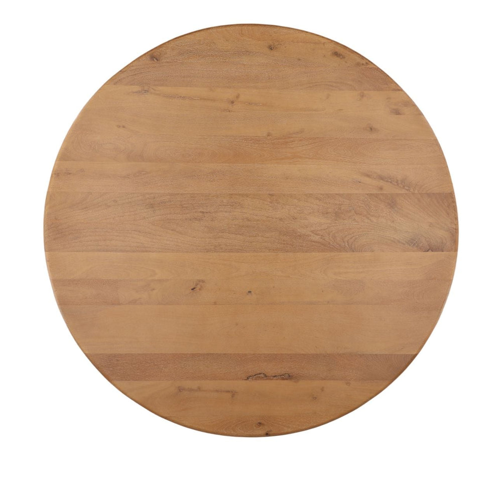 Amber Mango Wood Round Dining Table, 60-inch · Light Natural, overhead view