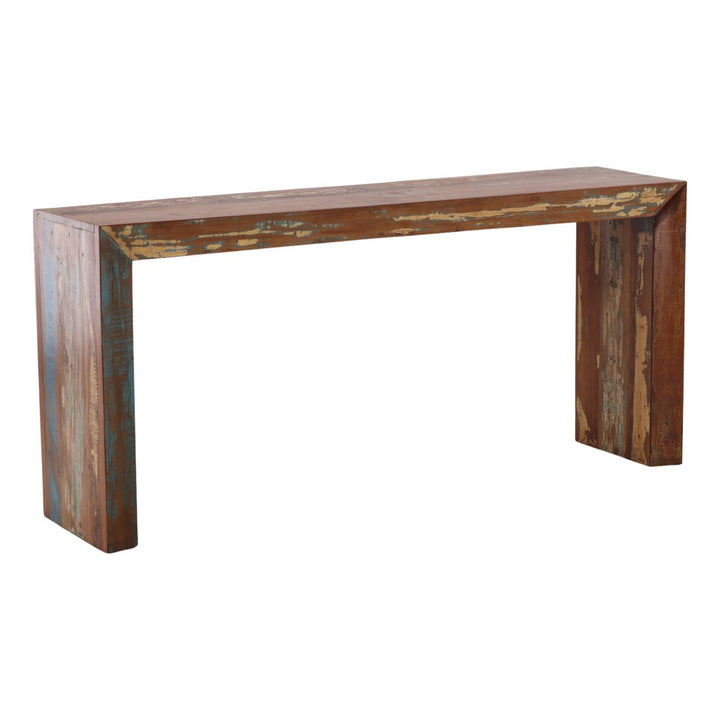 Sylas Reclaimed Mango Console Table, three-quarter studio view