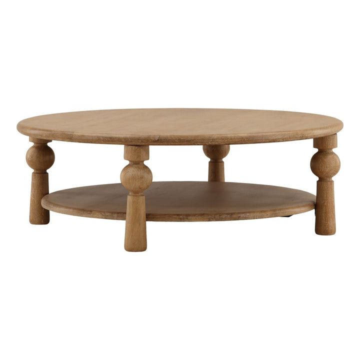 Nathan Mango Wood Coffee Table, Light Natural - 48" × 48", three-quarter studio view