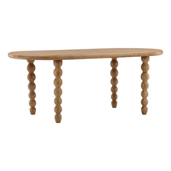 Bex Natural Mango Wood Dining Table, three-quarter studio view