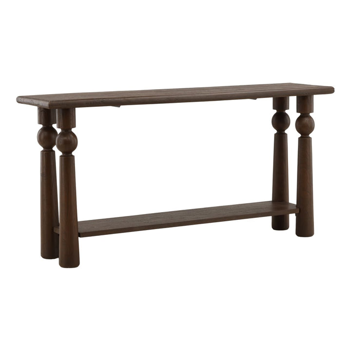 Nolan Mango Wood Console Table, three-quarter studio view