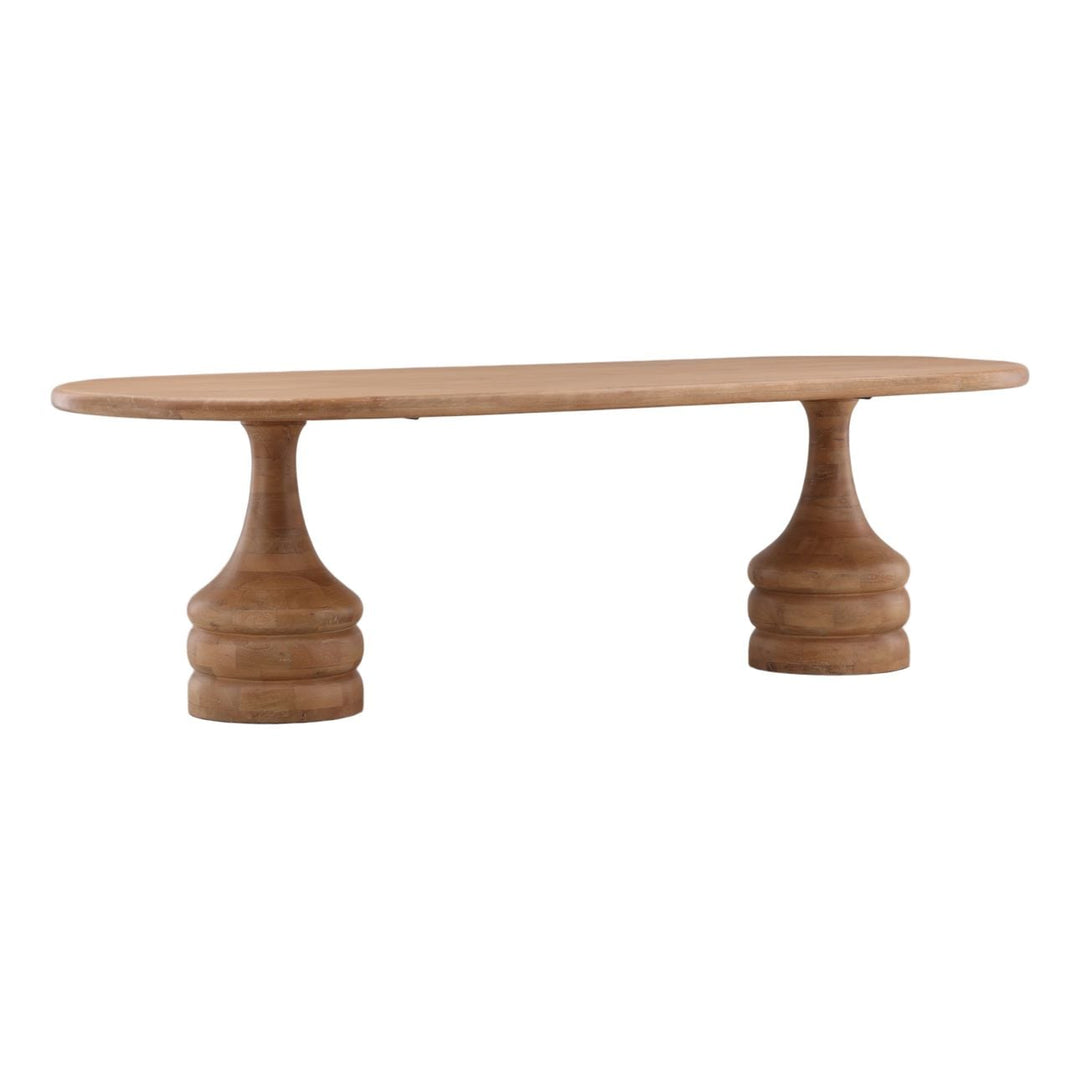Maya Light-Natural Mango Wood Dining Table, three-quarter studio view