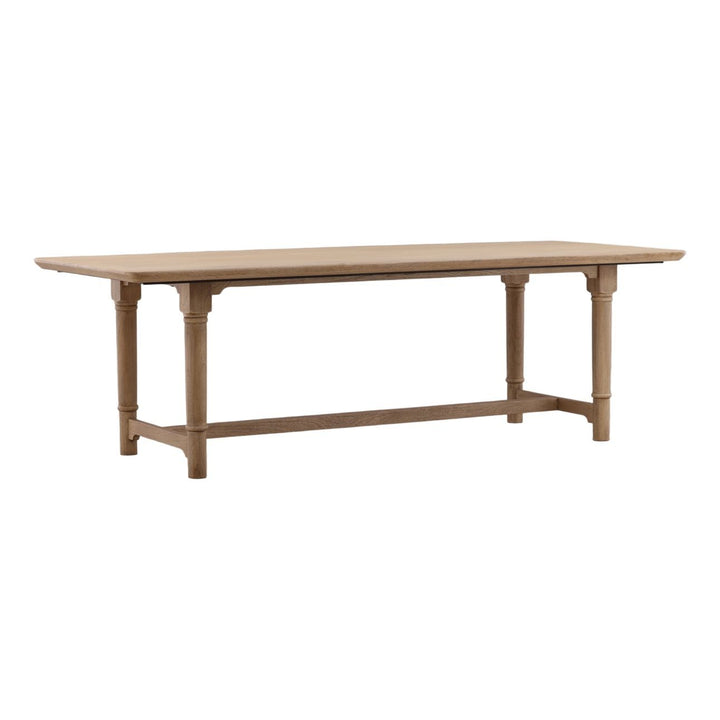 Aster Natural Mango Wood Dining Table, three-quarter studio view