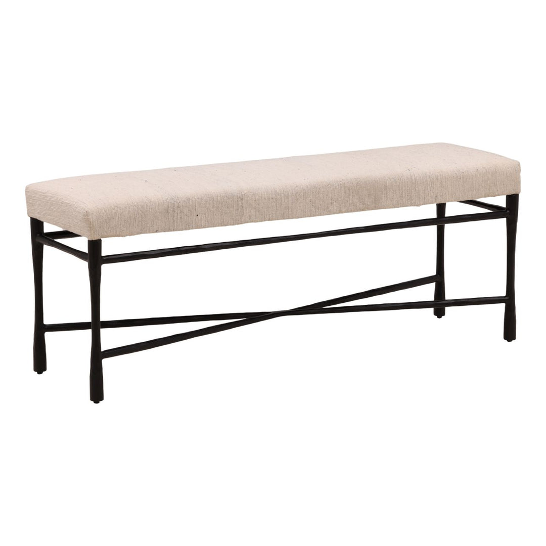 Tristan Cream Bench, three-quarter studio view