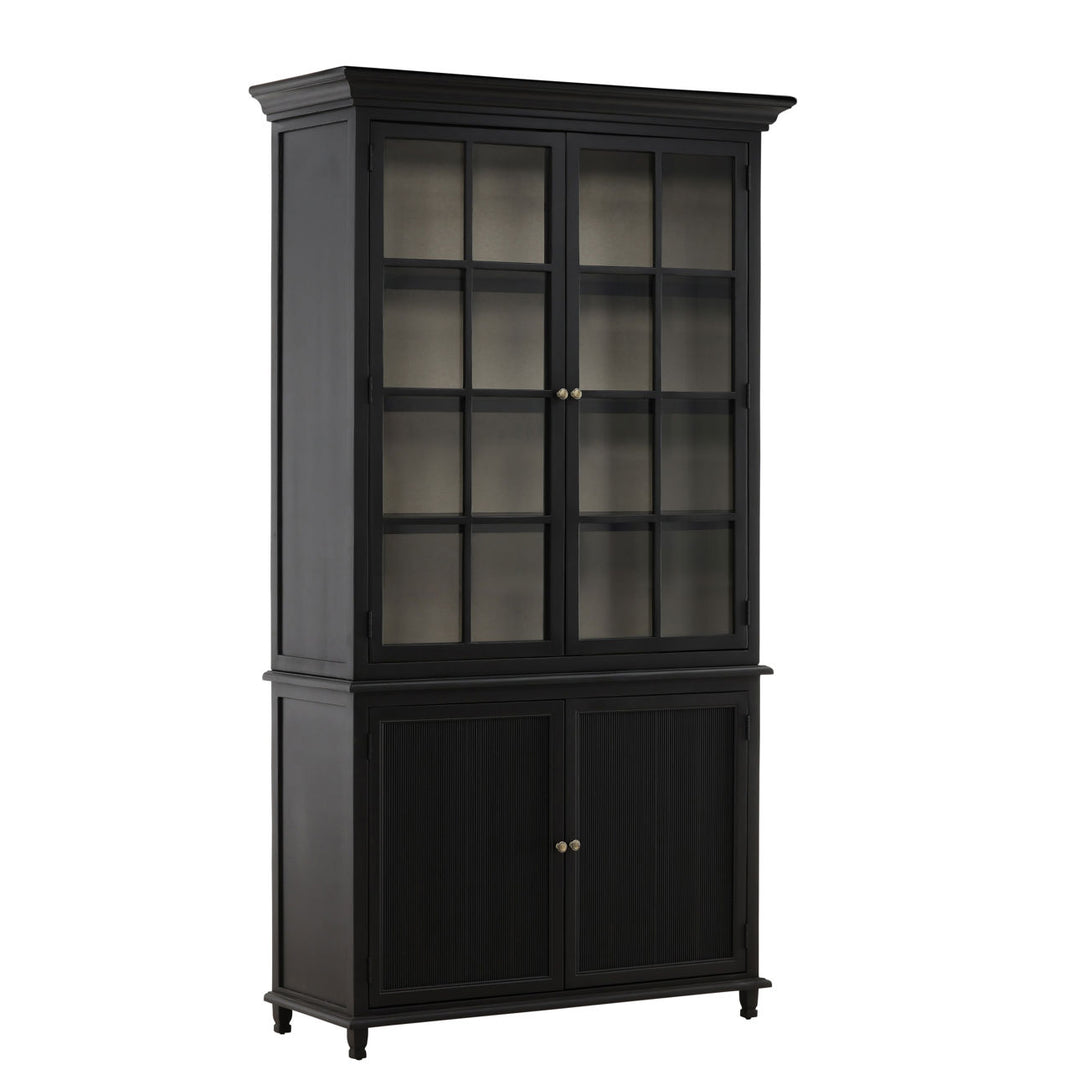 Isla Glass and Wood Storage Cabinet, three-quarter studio view