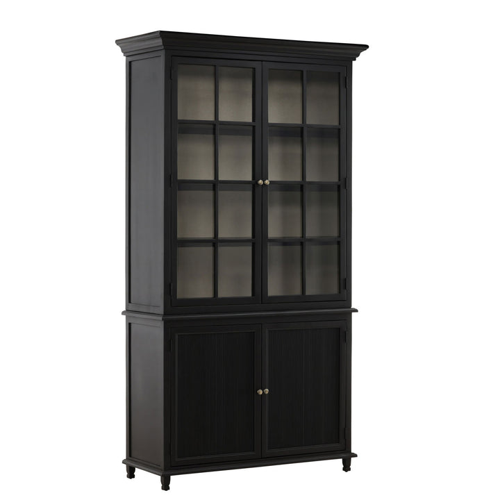 Isla Glass and Wood Storage Cabinet, three-quarter studio view