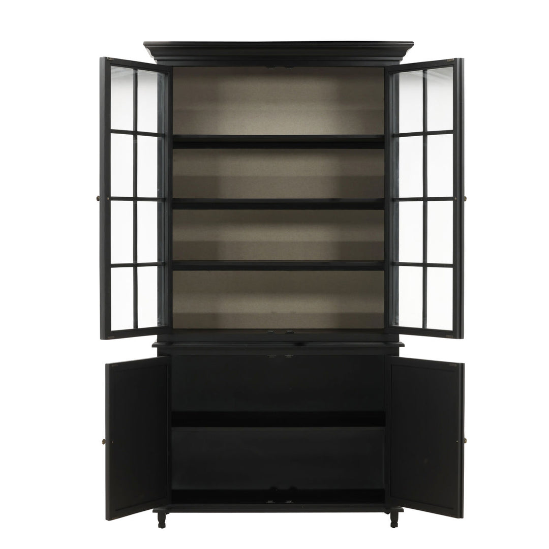 Isla Glass and Wood Storage Cabinet, open door view