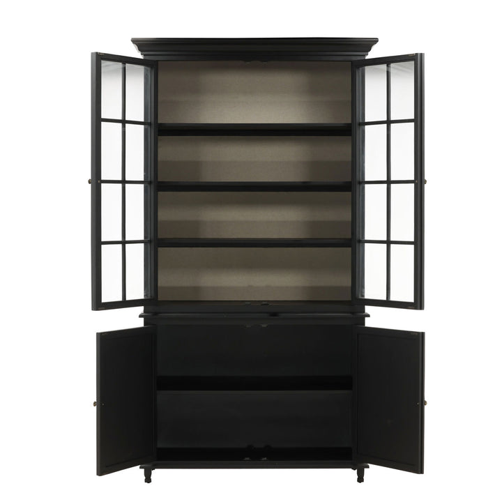 Isla Glass and Wood Storage Cabinet, open door view
