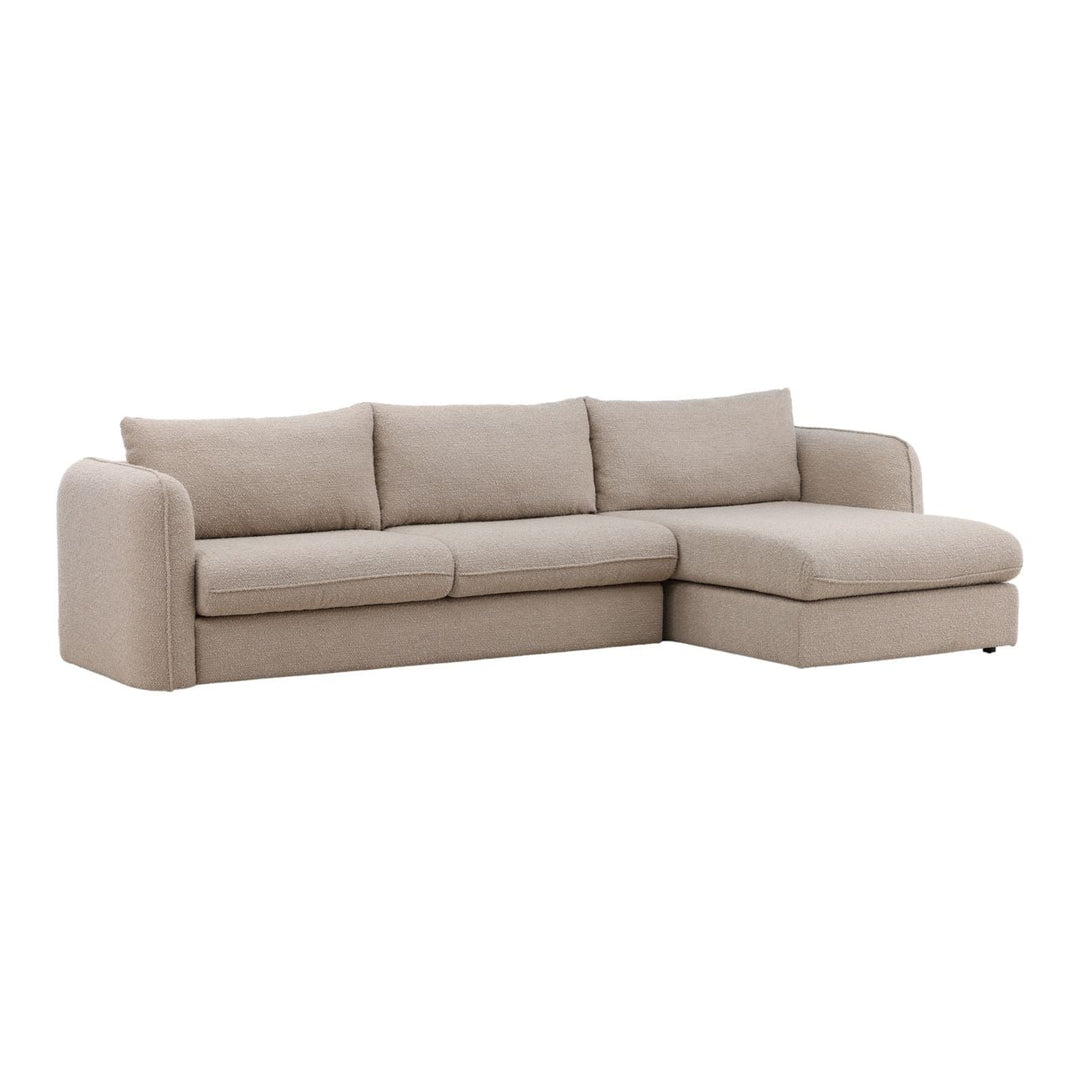 Torren Boucle Chaise Sectional, Sand · Right Side Chaise, three-quarter studio view