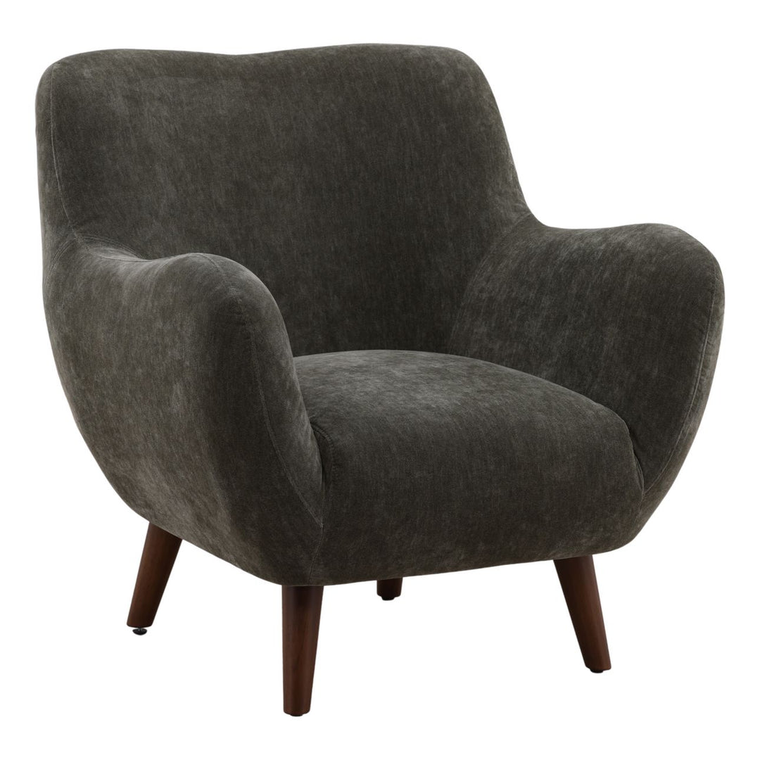 Christen Forest Chenille Wood Lounge Chair, three-quarter studio view