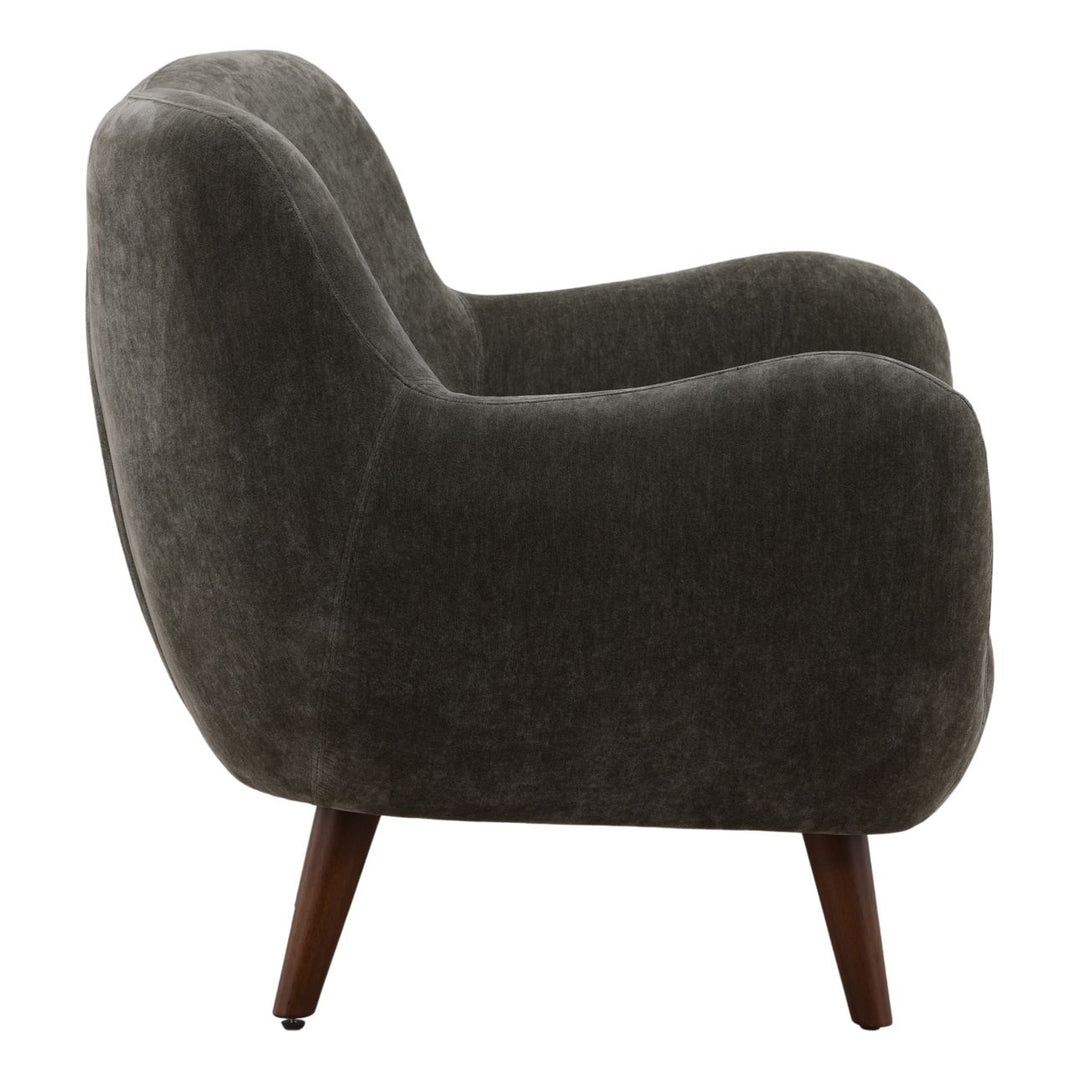 Christen Forest Chenille Wood Lounge Chair, profile view