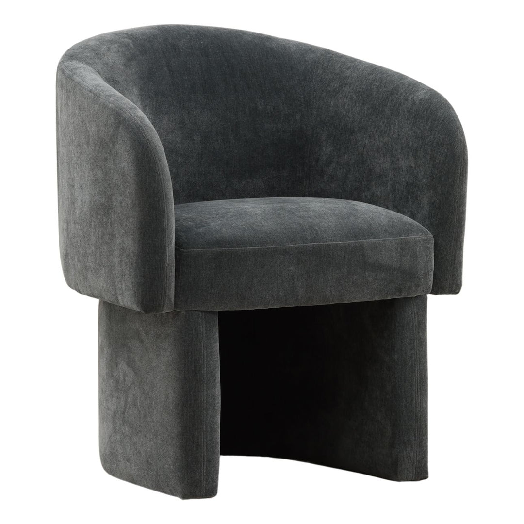 Ines Velvet Dining Chair, Moss Blue, three-quarter studio view