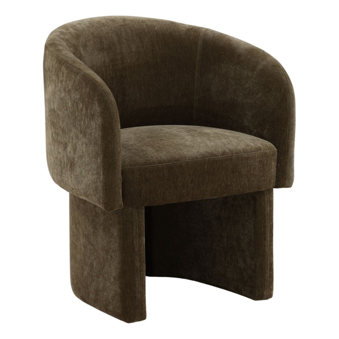 Ines Velvet Dining Chair, Moss Olive, three-quarter studio view