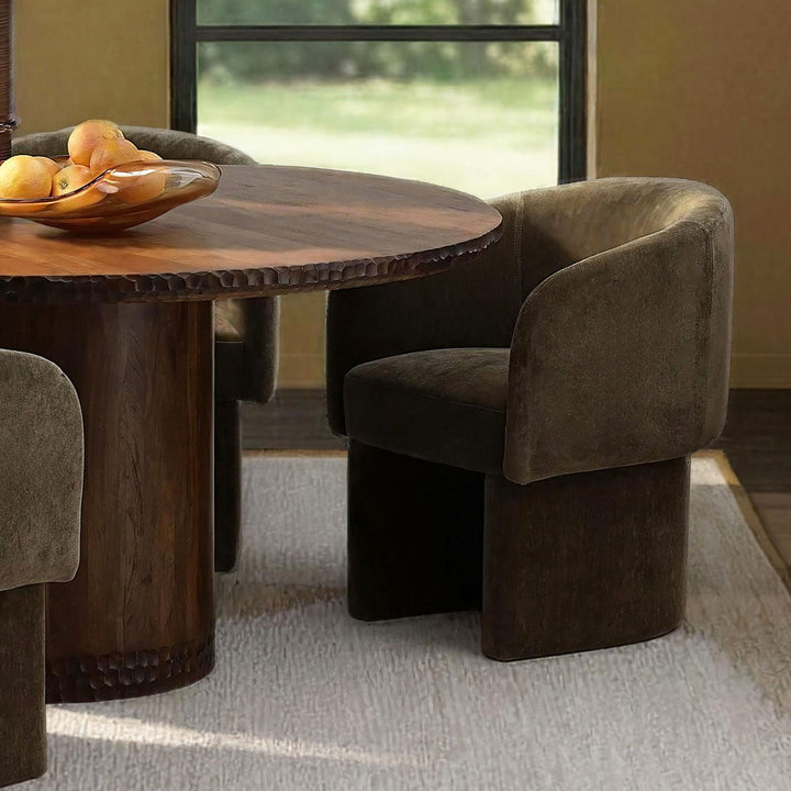 Ines Velvet Dining Chair, Moss Olive, lifestyle view