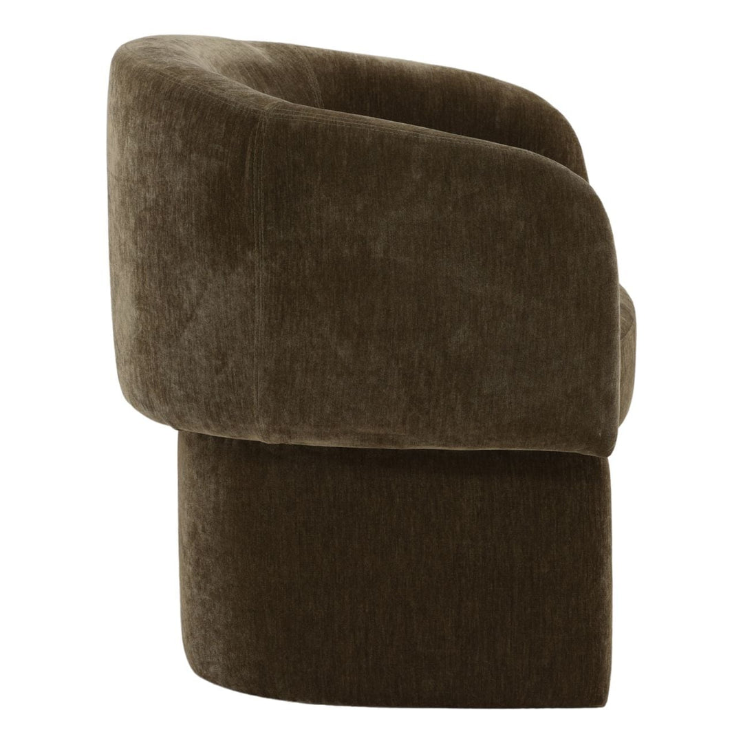 Ines Velvet Dining Chair, Moss Olive, profile view