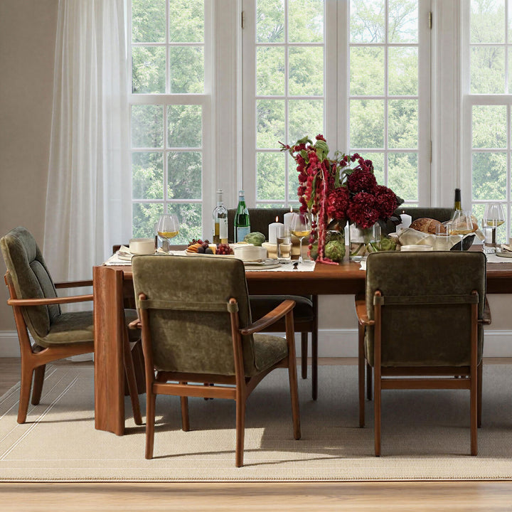 Talisa Velvet Dining Chair, Moss Olive and Brown, lifestyle view