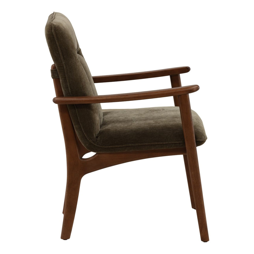 Talisa Velvet Dining Chair, Moss Olive and Brown, profile view