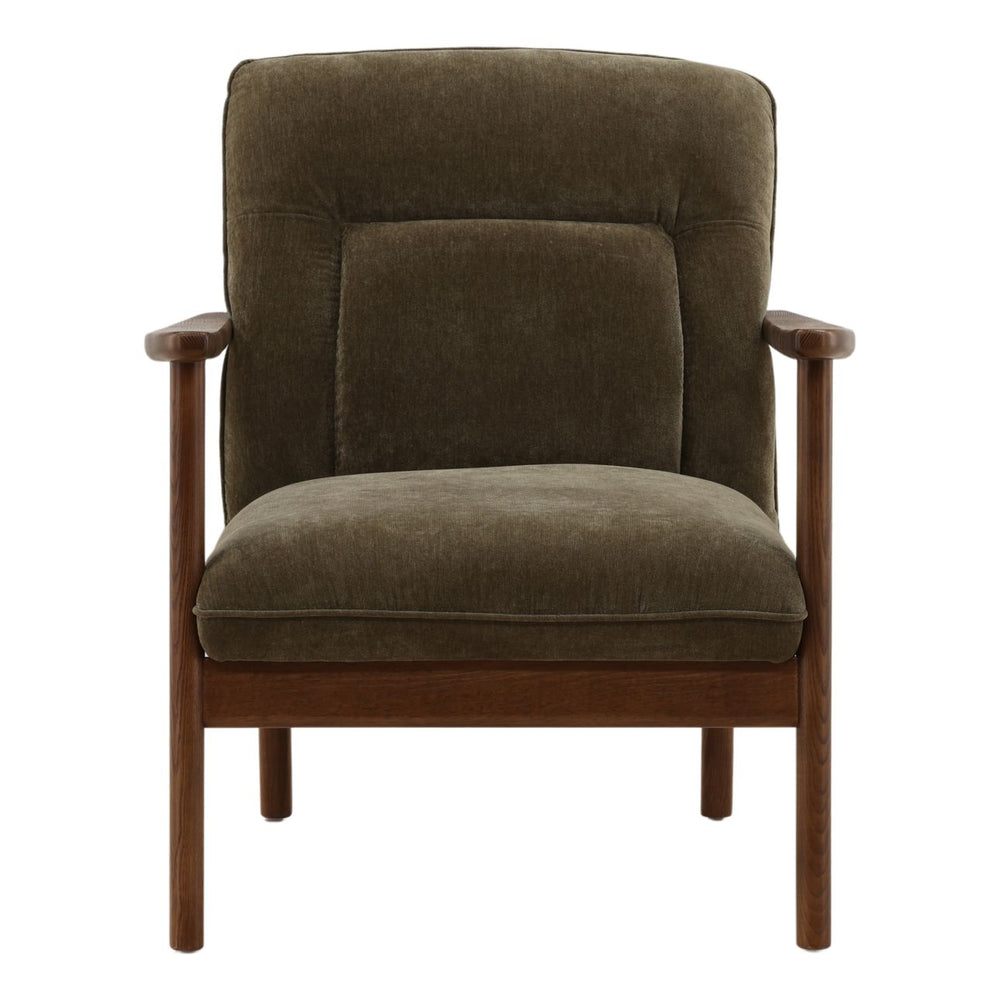 Talina Upholstered Wood Frame Lounge Chair, Olive, front view
