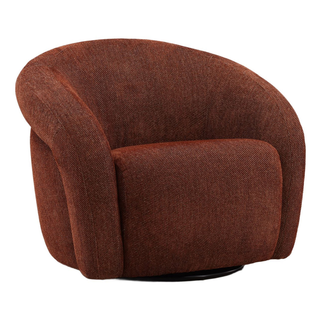Belara Rust Chenille Swivel Chair, three-quarter studio view