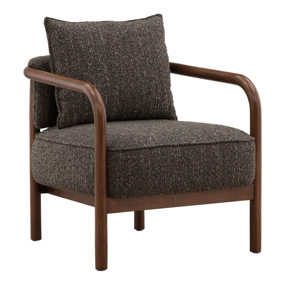 Colwyn Boucle Wood Frame Lounge Chair, Dark Green, three-quarter studio view