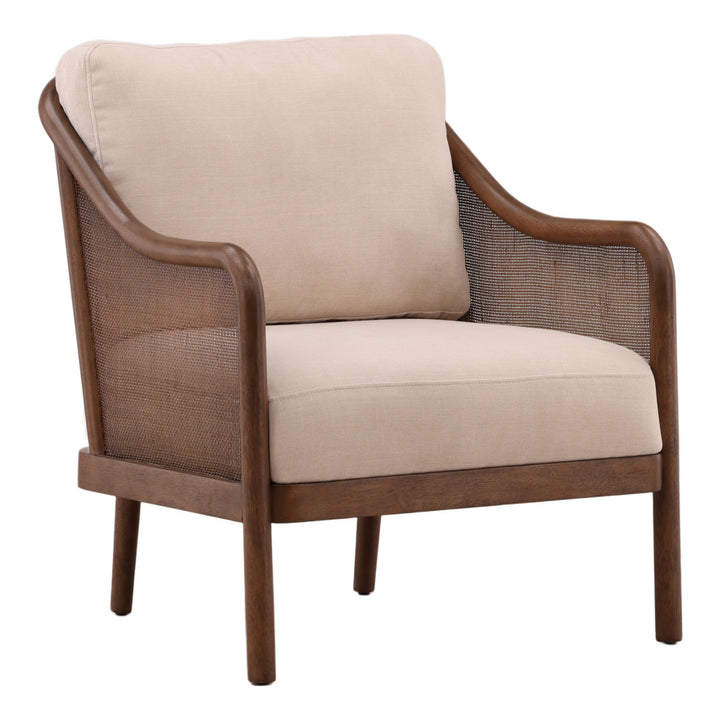 Erinne Upholstered Wood Frame Lounge Chair, Cream, three-quarter studio view